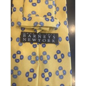 Barneys New York Tie Mens OS Yellow Geometric Floral Silk Hand Made Italy 58x4"